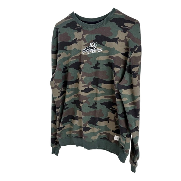 100 THIEVES WOODLAND CREWNECK CAMO Sweatshirt Sz M - Picture 2 of 11